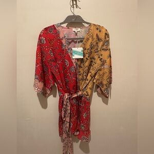Umgee Red and Yellow Floral Wrap Romper